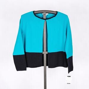 Liz Claiborne Cotton Cardigan LARGE Colorblock Classic Career Modest Traditional